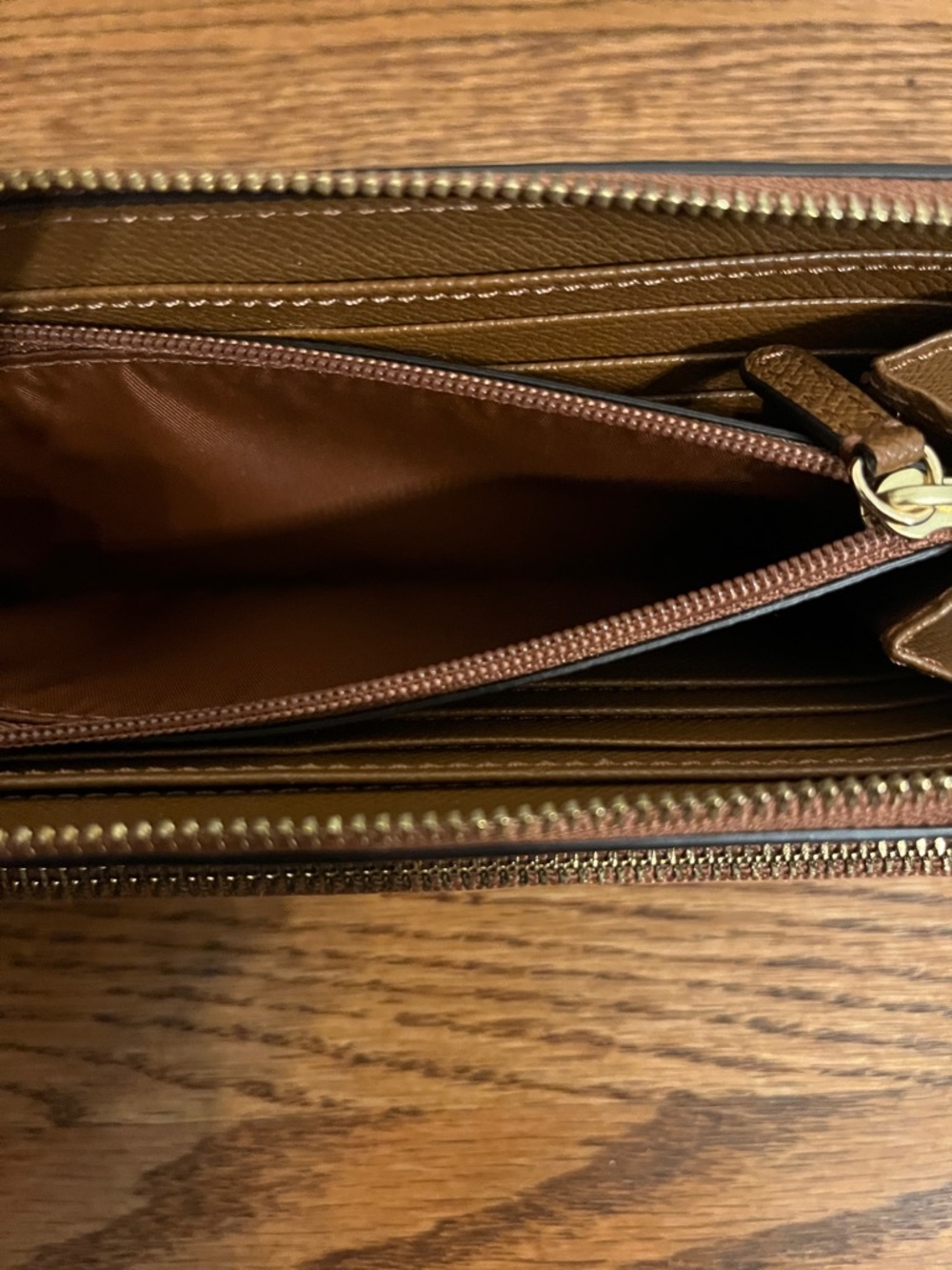 Coach F52718 Saddle Brown Pebble Leather Double Accordion Zip LG Wallet/Wristlet - Picture 10 of 11